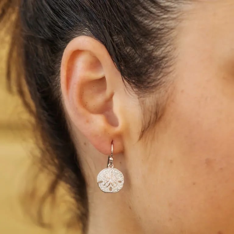 Sterling Silver Sand Dollar Drop Earrings with Clear Crystals - The Celtic Gift Store - Jewelry