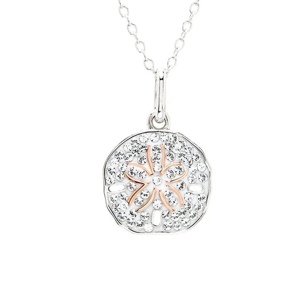 Sterling Silver Sand Dollar Mini Necklace with Clear Crystals - The Celtic Gift Store - Jewelry