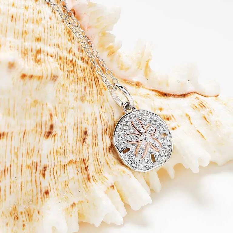 Sterling Silver Sand Dollar Mini Necklace with Clear Crystals - The Celtic Gift Store - Jewelry