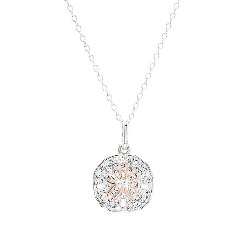 Sterling Silver Sand Dollar Mini Necklace with Clear Crystals - The Celtic Gift Store - Jewelry