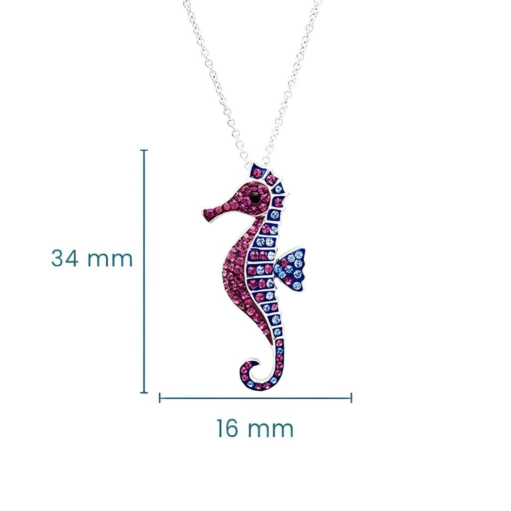 Sterling Silver Sapphire and Amethyst Crystal Seahorse Necklace