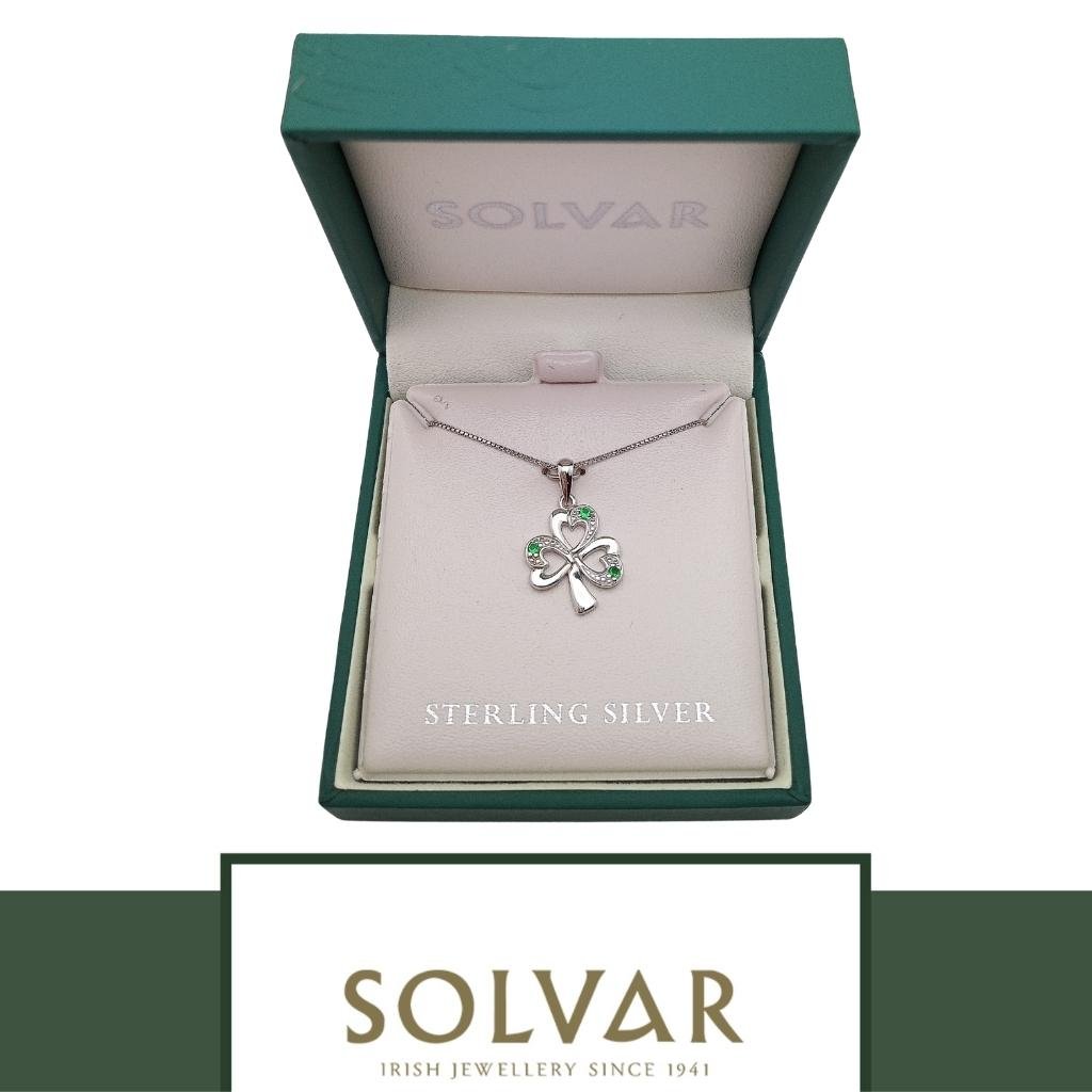 Sterling Silver Simulated Emerald Shamrock Necklace by Solvar Jewelry - Earrings