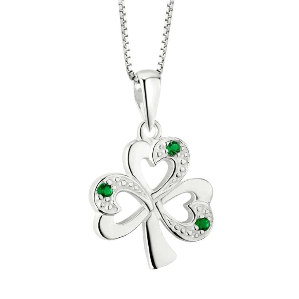 Sterling Silver Simulated Emerald Shamrock Necklace by Solvar Jewelry - Earrings
