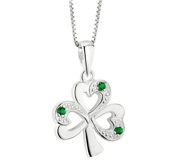 Sterling Silver Simulated Emerald Shamrock Necklace - The Celtic Gift Store - Earrings