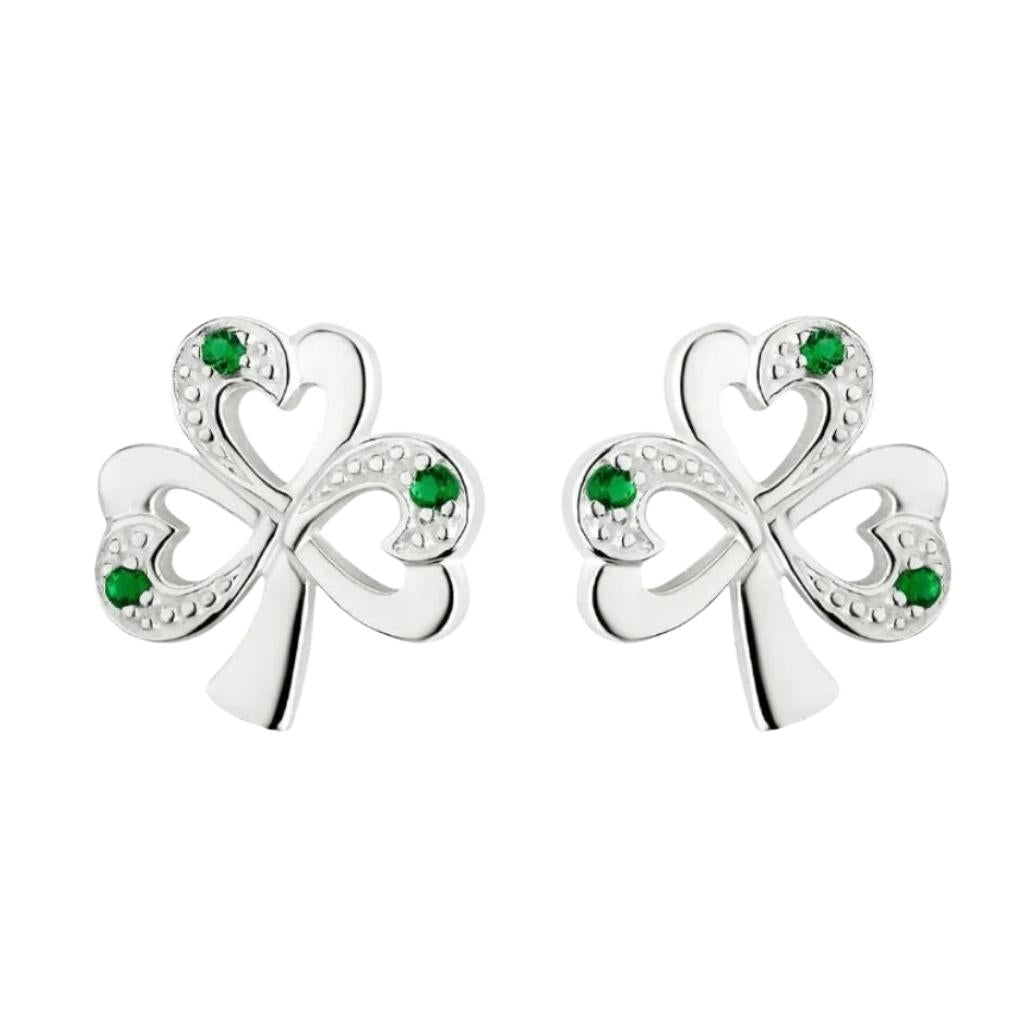 Sterling Silver Simulated Emerald Shamrock Stud Earrings by Solvar Jewelry - Earrings