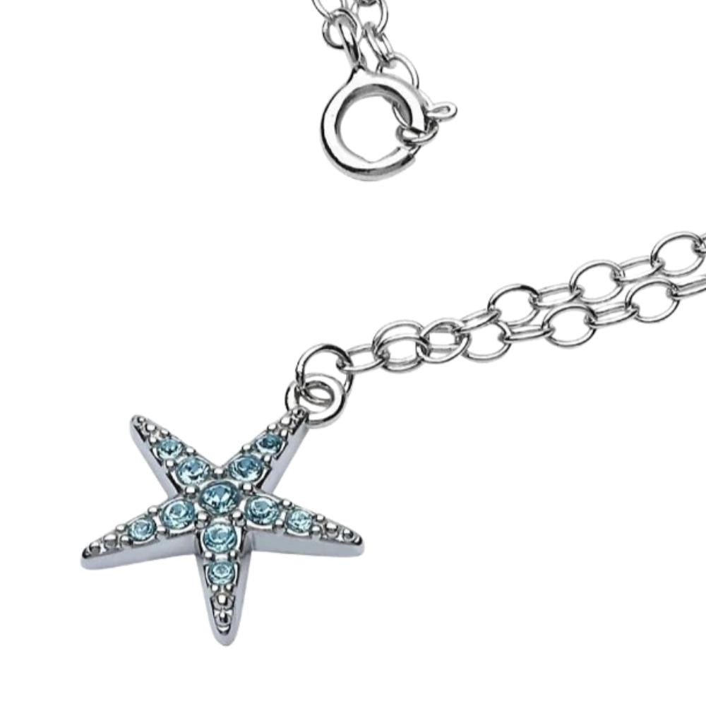 Sterling Silver Starfish Anklet with Aqua Crystals