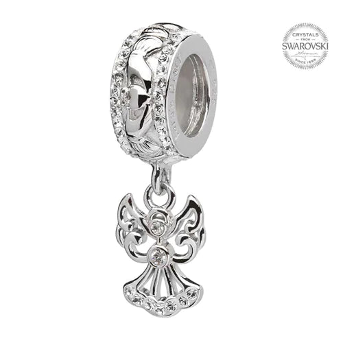 Sterling Silver Swarovski Angel and Claddagh Bead - The Celtic Gift Store - Jewelry