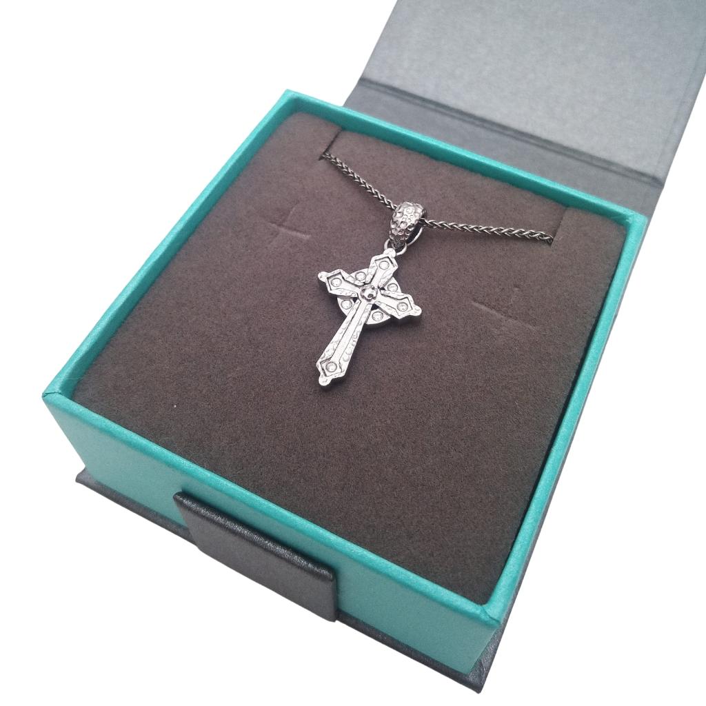 Sterling Silver Textured Celtic Cross Necklace- Small