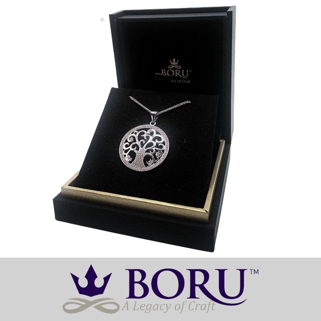 Sterling Silver Tree of Life Necklace with CZ Stones