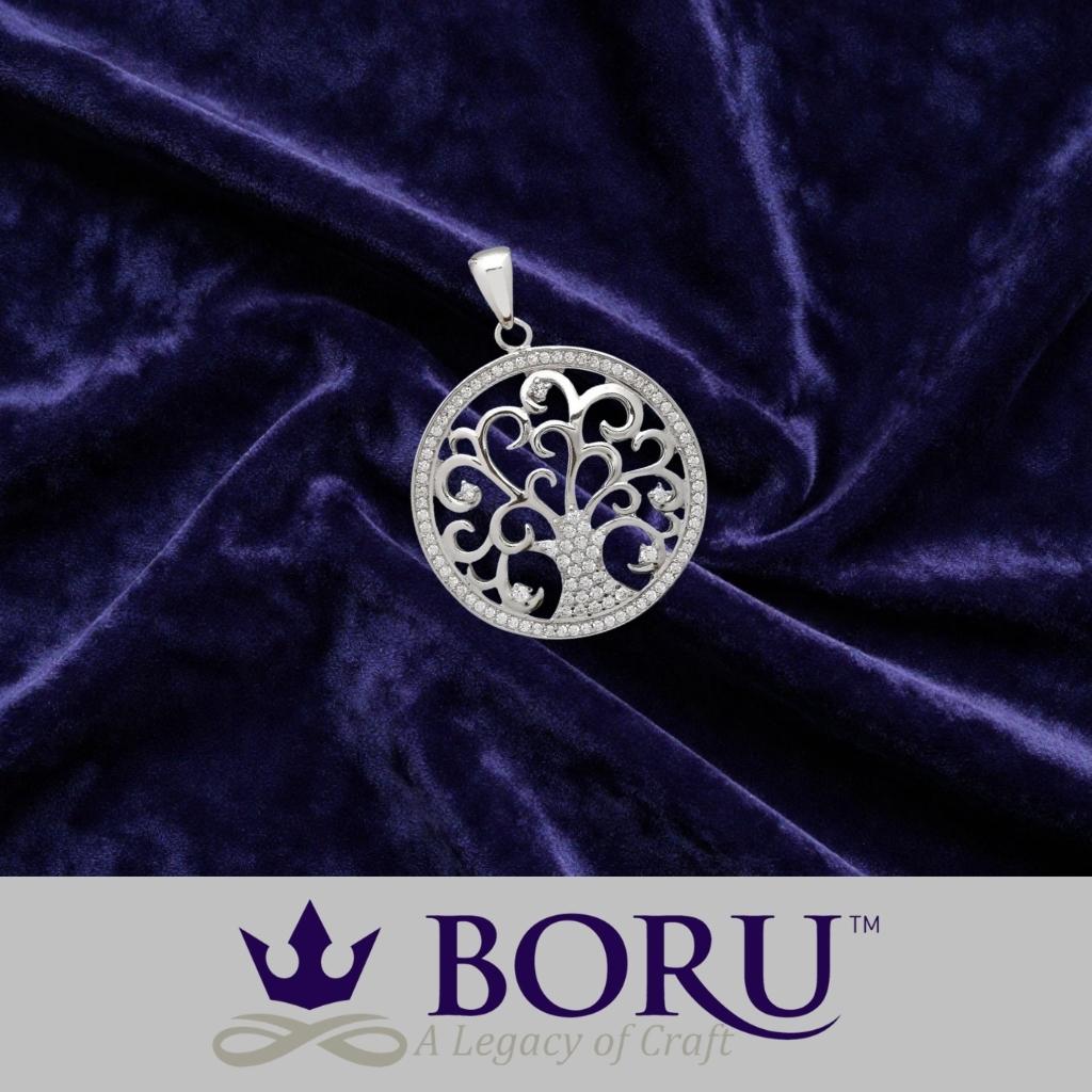 Sterling Silver Tree of Life Necklace with CZ Stones