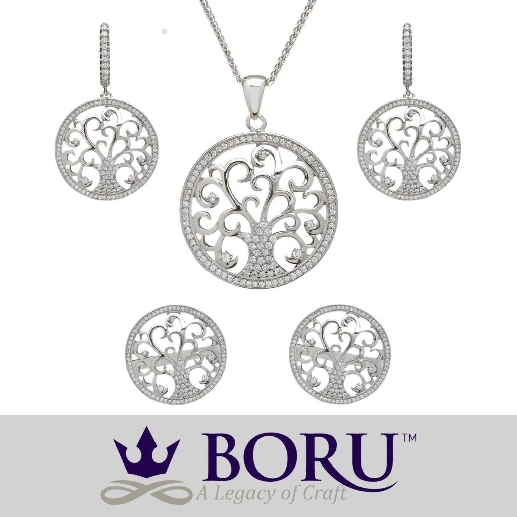 Sterling Silver Tree of Life Necklace with CZ Stones