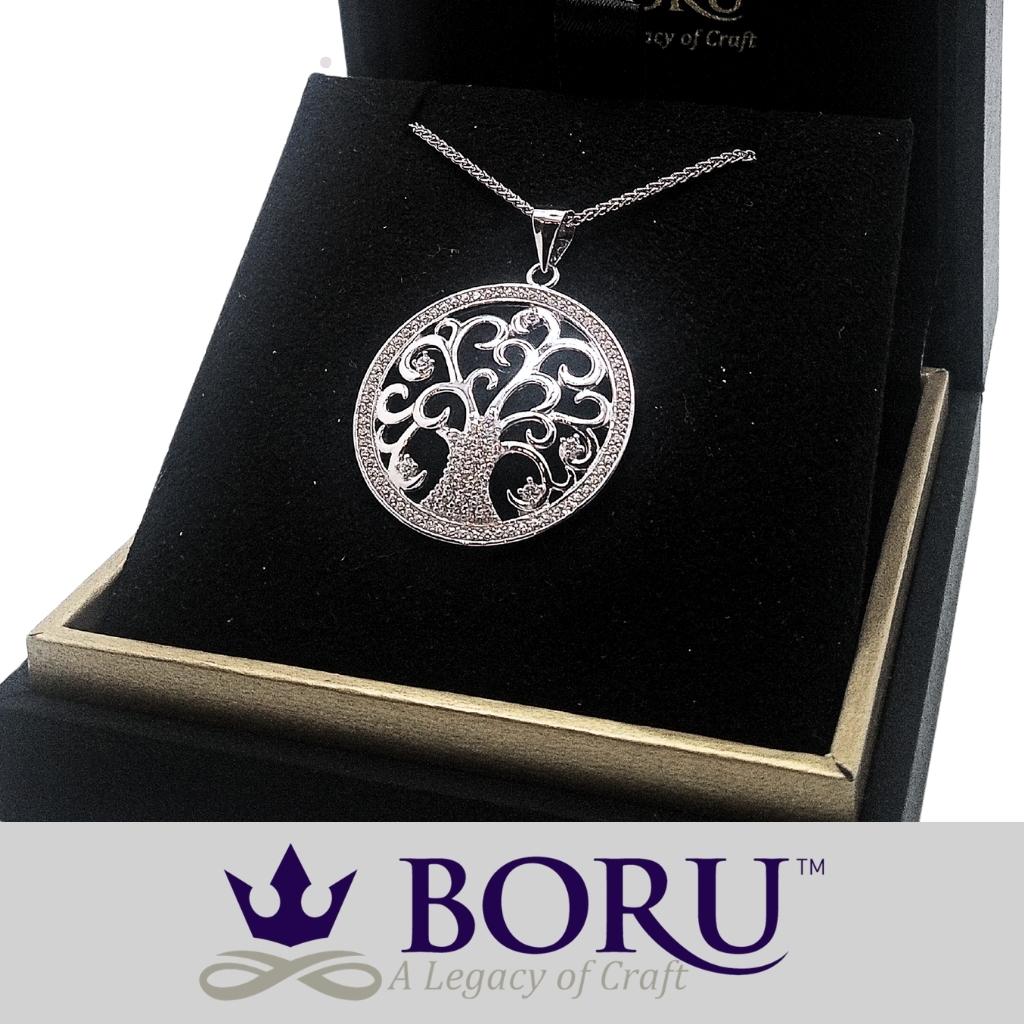 Sterling Silver Tree of Life Necklace with CZ Stones
