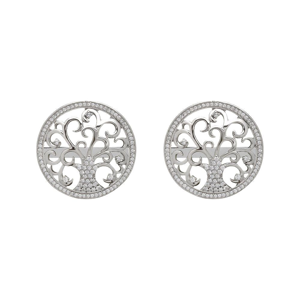 Sterling Silver Tree of Life Stud Earrings with CZ Stones