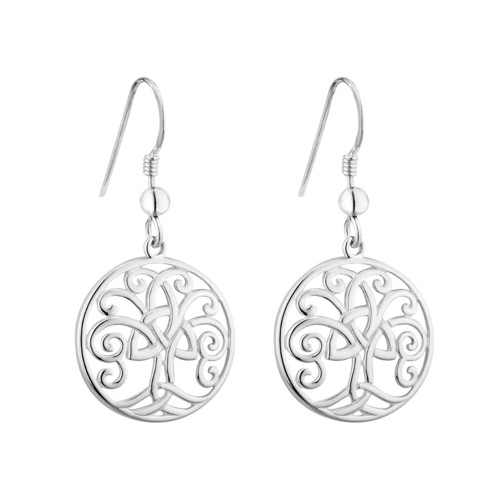 Sterling Silver Tree of Life Trinity Knot Drop Earrings by Solvar Jewelry - Earrings
