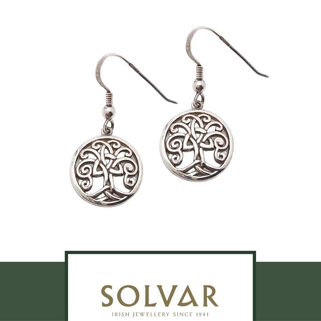 Sterling Silver Tree of Life Trinity Knot Drop Earrings by Solvar Jewelry - Earrings
