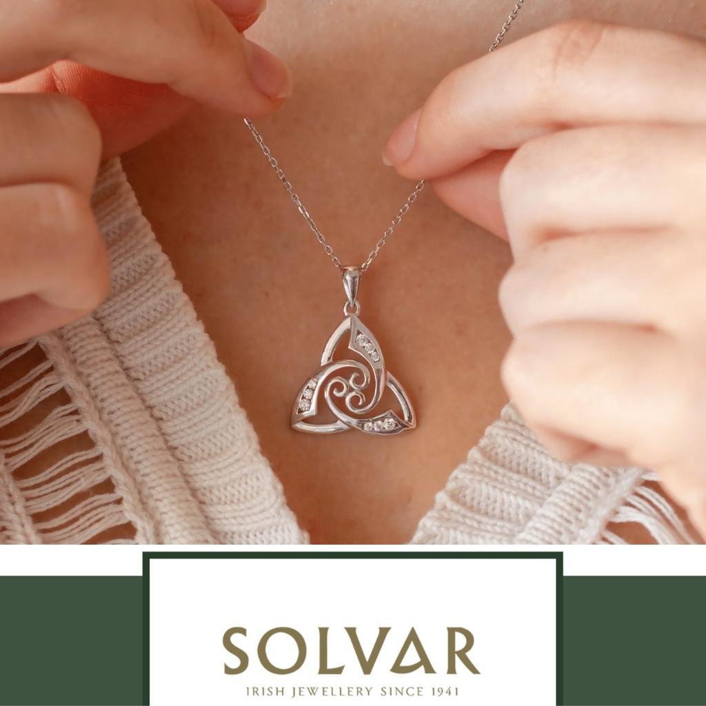 Sterling Silver Trinity Knot and Celtic Spiral Necklace with CZ