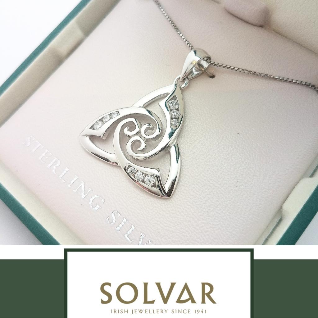 Sterling Silver Trinity Knot and Celtic Spiral Necklace with CZ