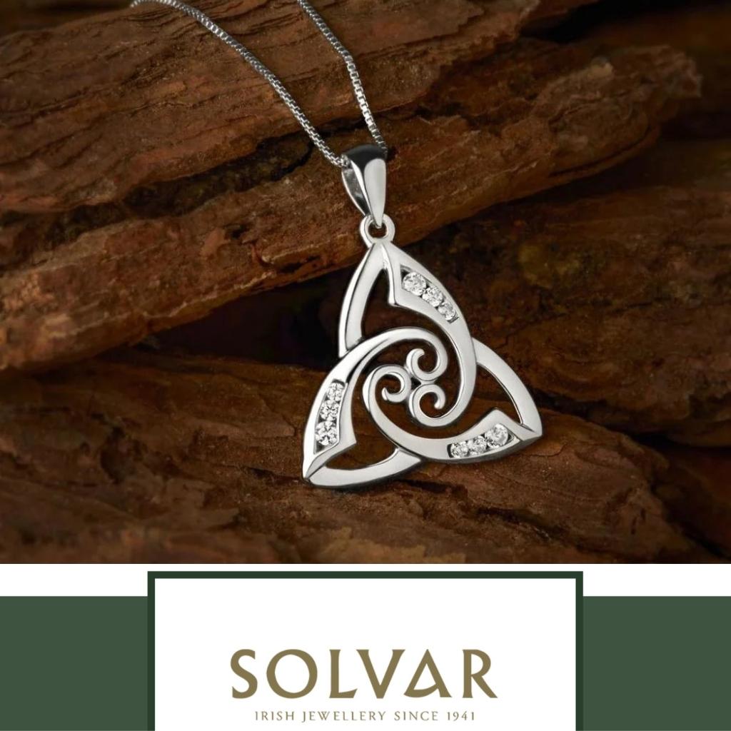 Sterling Silver Trinity Knot and Celtic Spiral Necklace with CZ