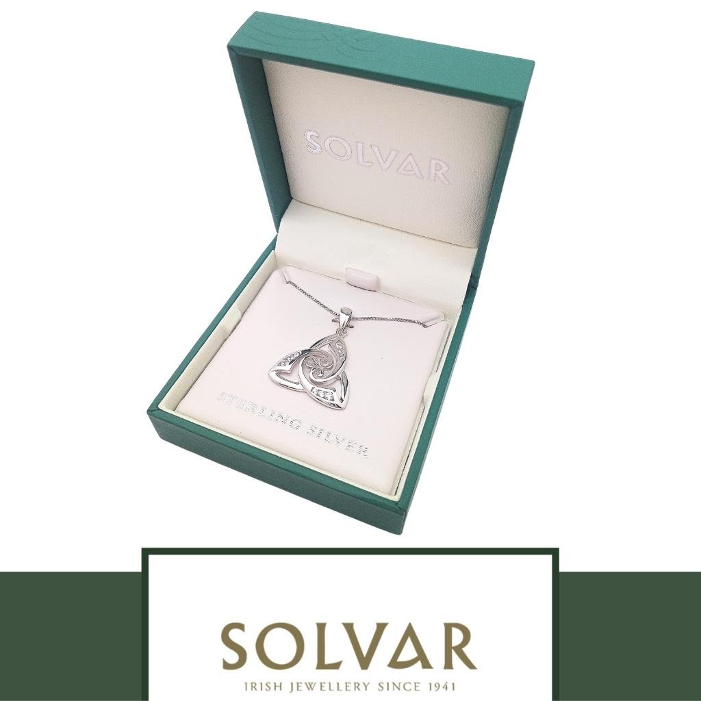 Sterling Silver Trinity Knot and Celtic Spiral Necklace with CZ