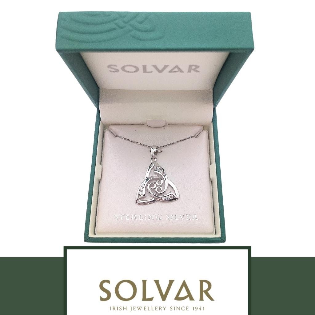Sterling Silver Trinity Knot and Celtic Spiral Necklace with CZ