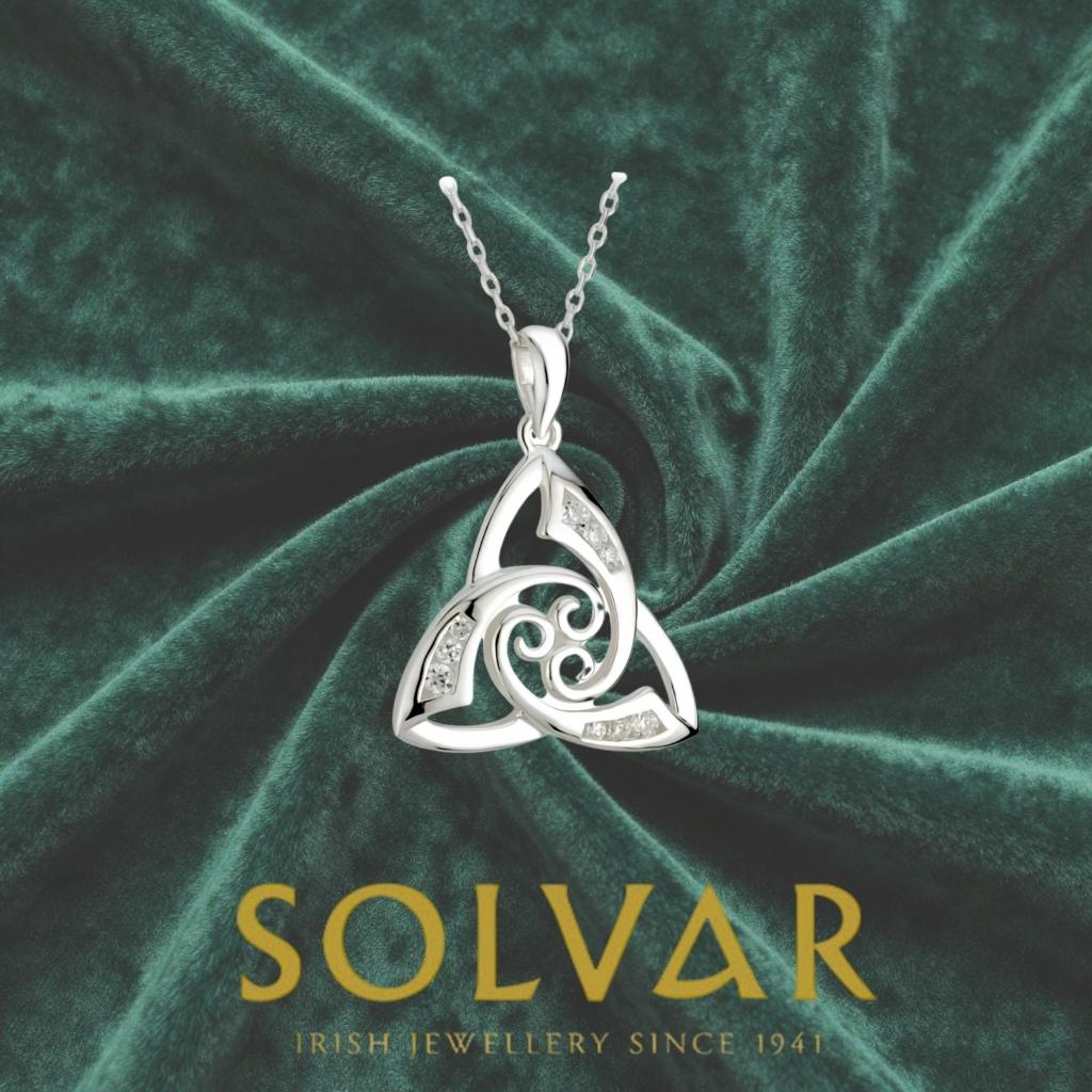 Sterling Silver Trinity Knot and Celtic Spiral Necklace with CZ