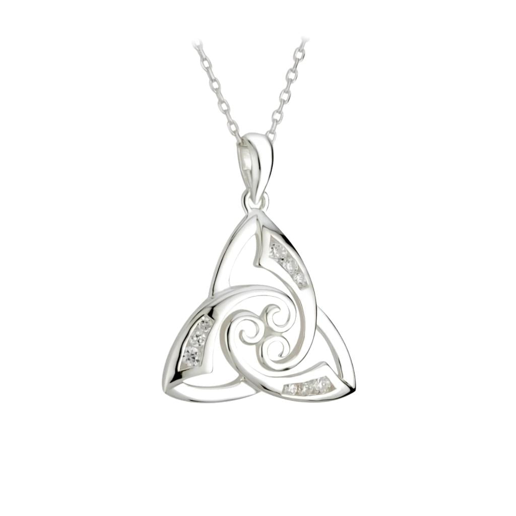 Sterling Silver Trinity Knot and Celtic Spiral Necklace with CZ