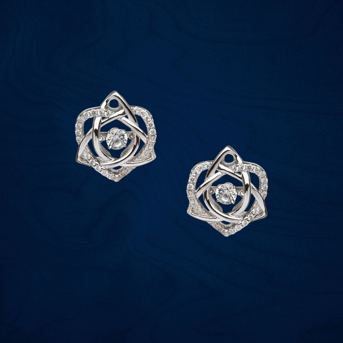 Sterling Silver Trinity Knot and Heart Dancing Stone Earrings - The Celtic Gift Store - Earrings