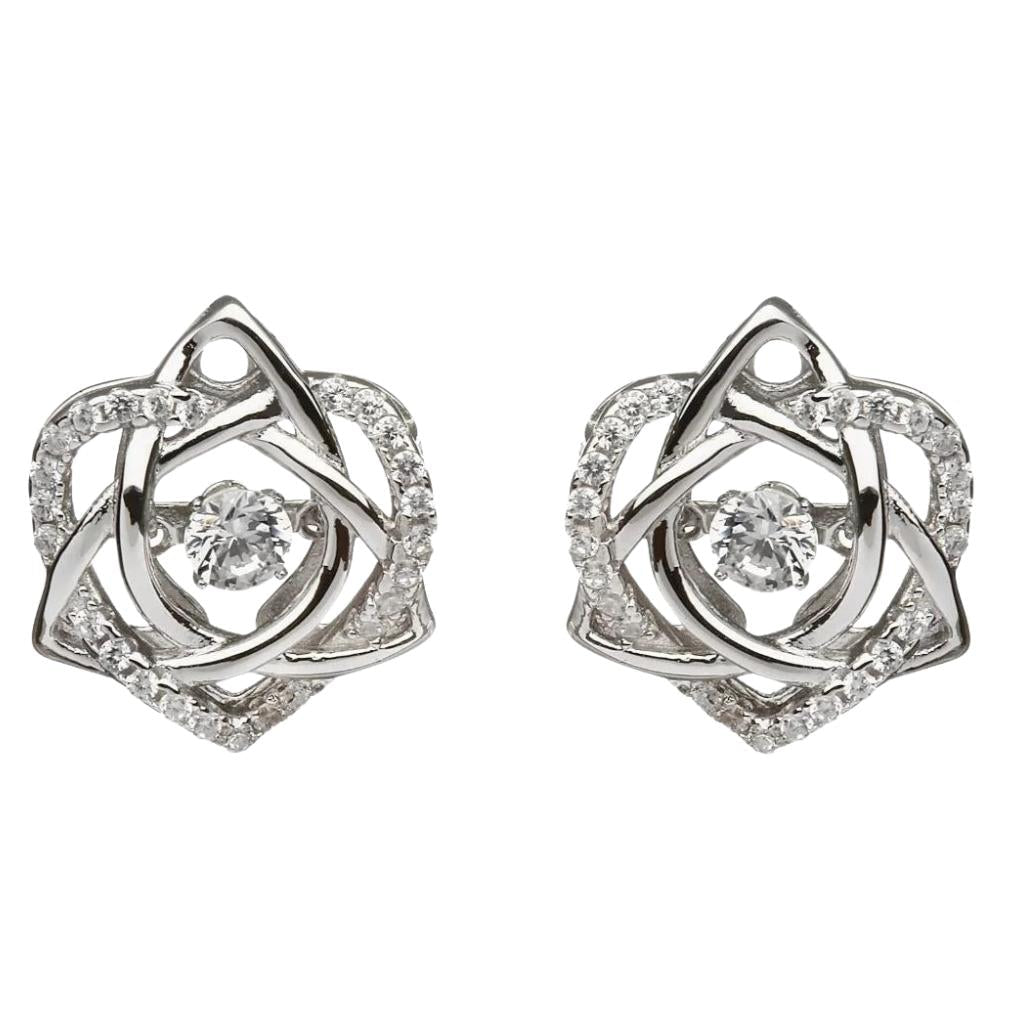 Sterling Silver Trinity Knot and Heart Dancing Stone Earrings