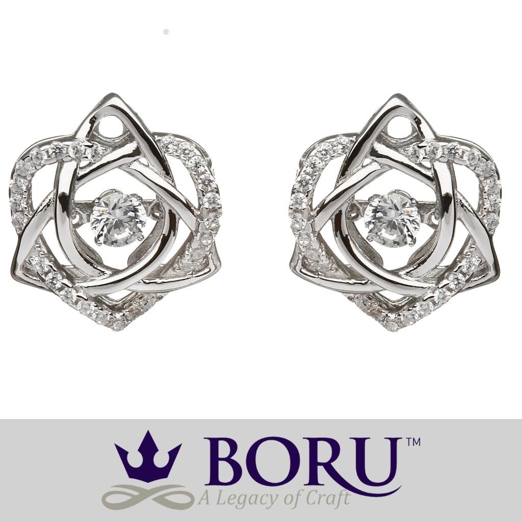 Sterling Silver Trinity Knot and Heart Dancing Stone Earrings