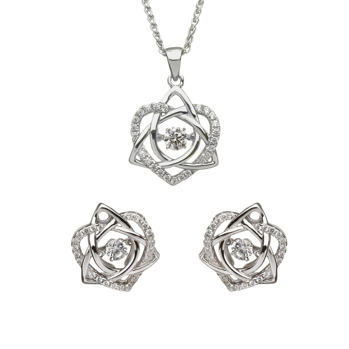 Sterling Silver Trinity Knot and Heart Dancing Stone Earrings - The Celtic Gift Store - Earrings