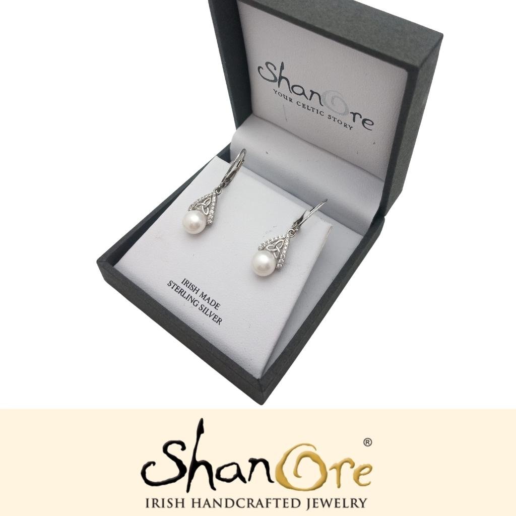 Sterling Silver Trinity Knot Capped Pearl Earrings