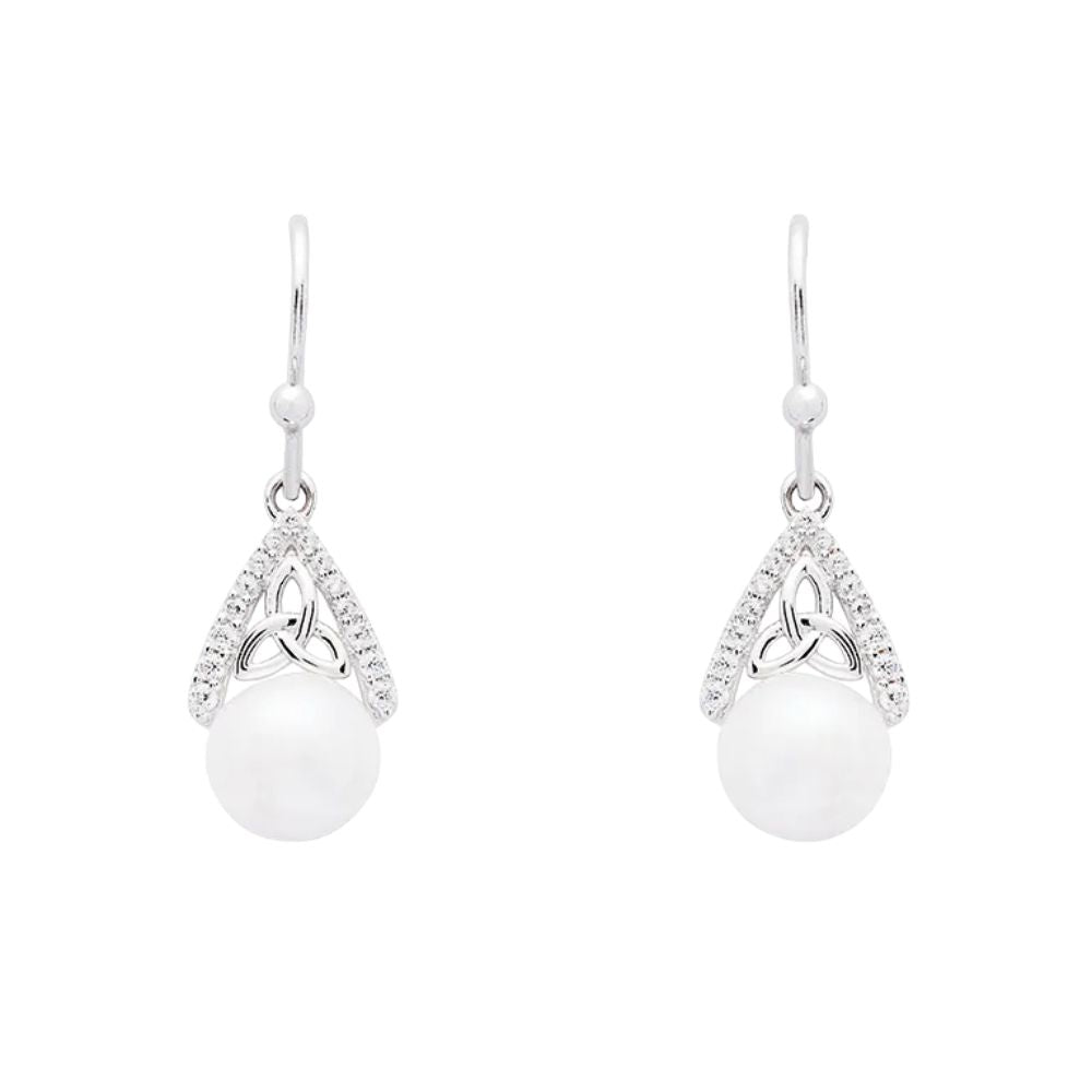 Sterling Silver Trinity Knot Capped Pearl Earrings