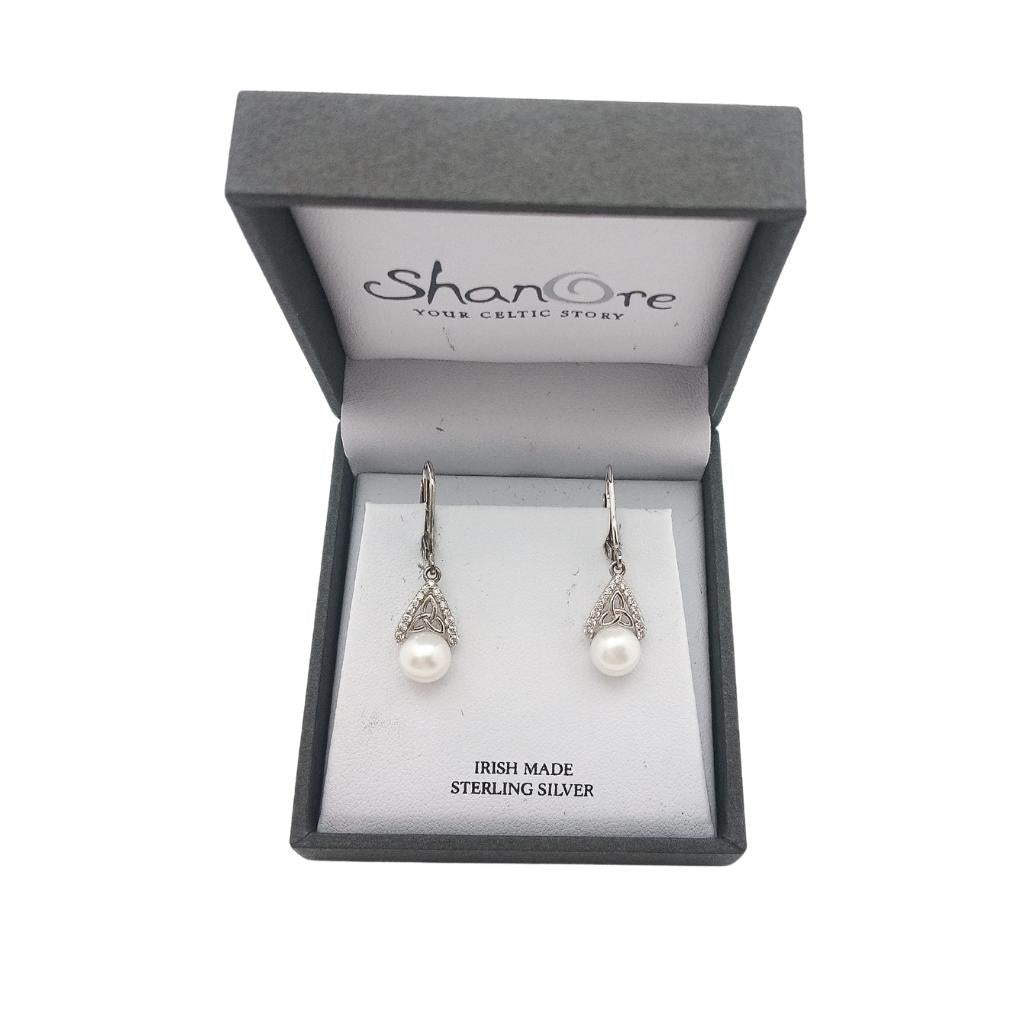 Sterling Silver Trinity Knot Capped Pearl Earrings