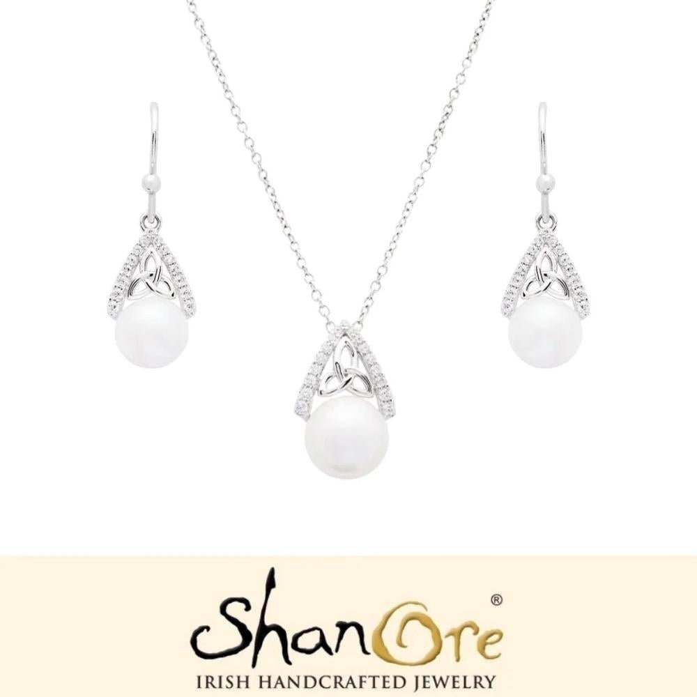 Sterling Silver Trinity Knot Capped Pearl Earrings