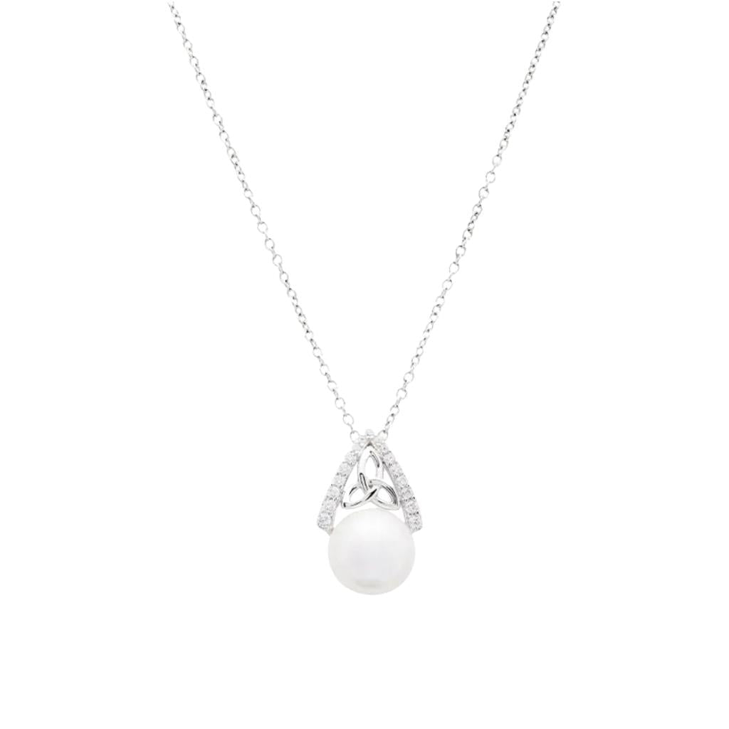 Sterling Silver Trinity Knot Capped Pearl Necklace