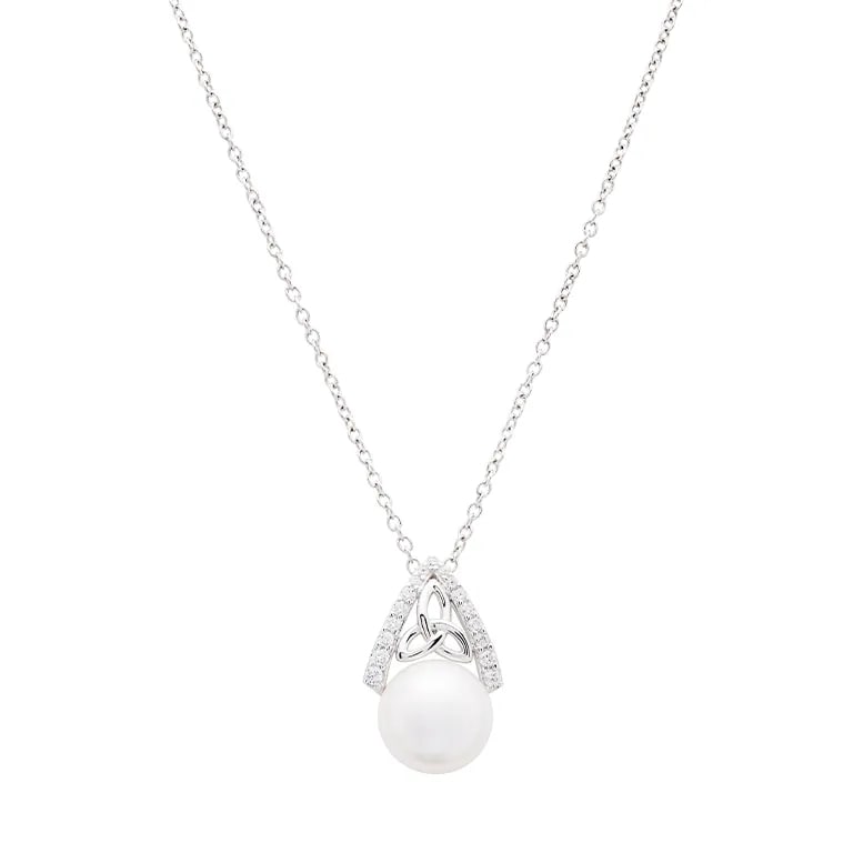 Sterling Silver Trinity Knot Capped Pearl Necklace - The Celtic Gift Store - Earrings