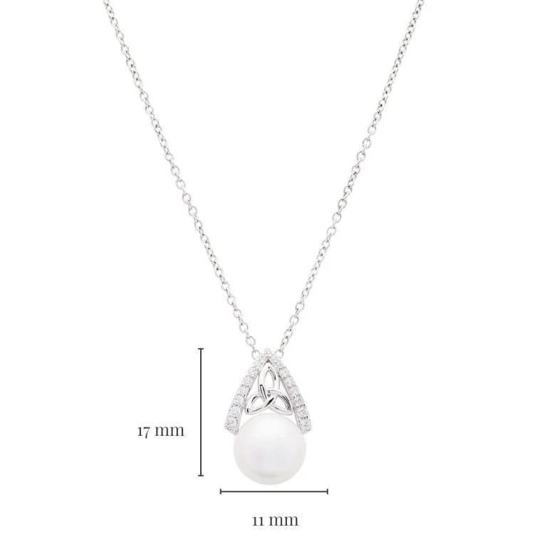 Sterling Silver Trinity Knot Capped Pearl Necklace - The Celtic Gift Store - Earrings