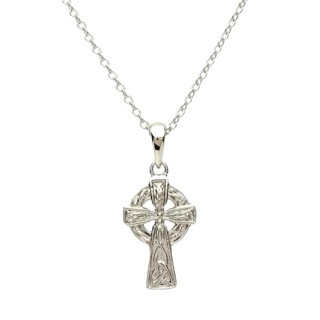 Sterling Silver Trinity Knot Celtic Cross Necklace- Small