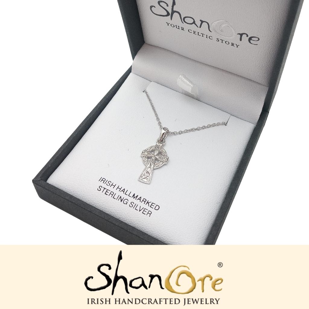Sterling Silver Trinity Knot Celtic Cross Necklace- Small