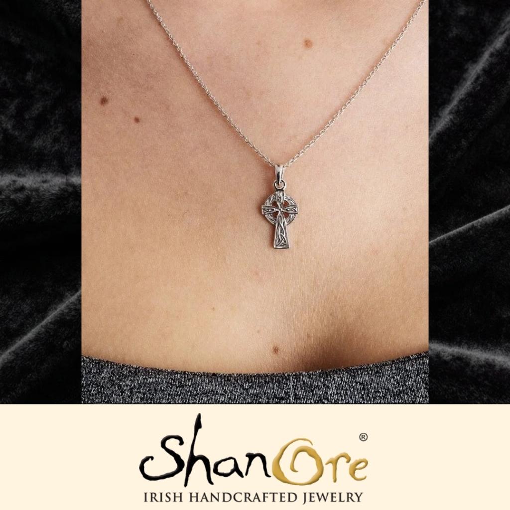 Sterling Silver Trinity Knot Celtic Cross Necklace- Small