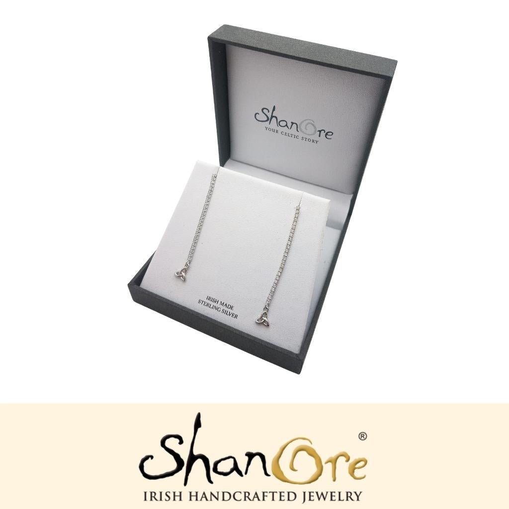 Sterling Silver Trinity Knot Drop Chain Earrings