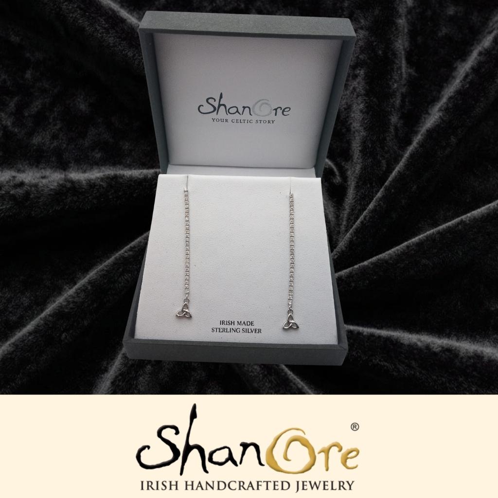 Sterling Silver Trinity Knot Drop Chain Earrings