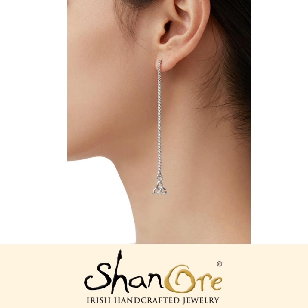 Sterling Silver Trinity Knot Drop Chain Earrings
