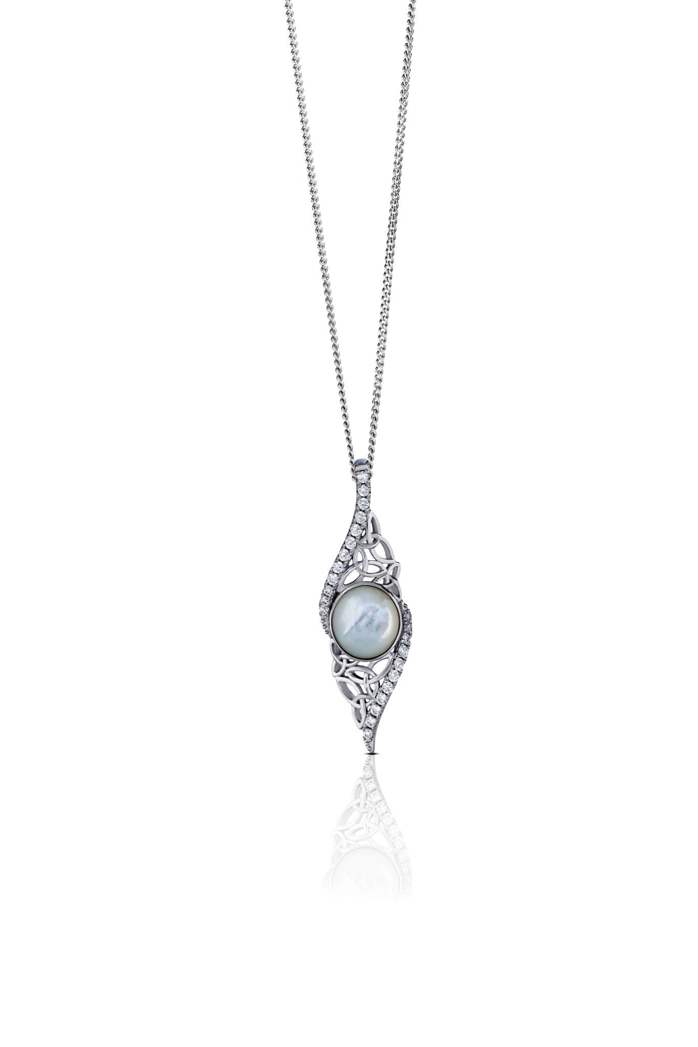 Sterling Silver Trinity Knot Mother of Pearl Arianrhod Necklace - The Celtic Gift Store - Necklaces