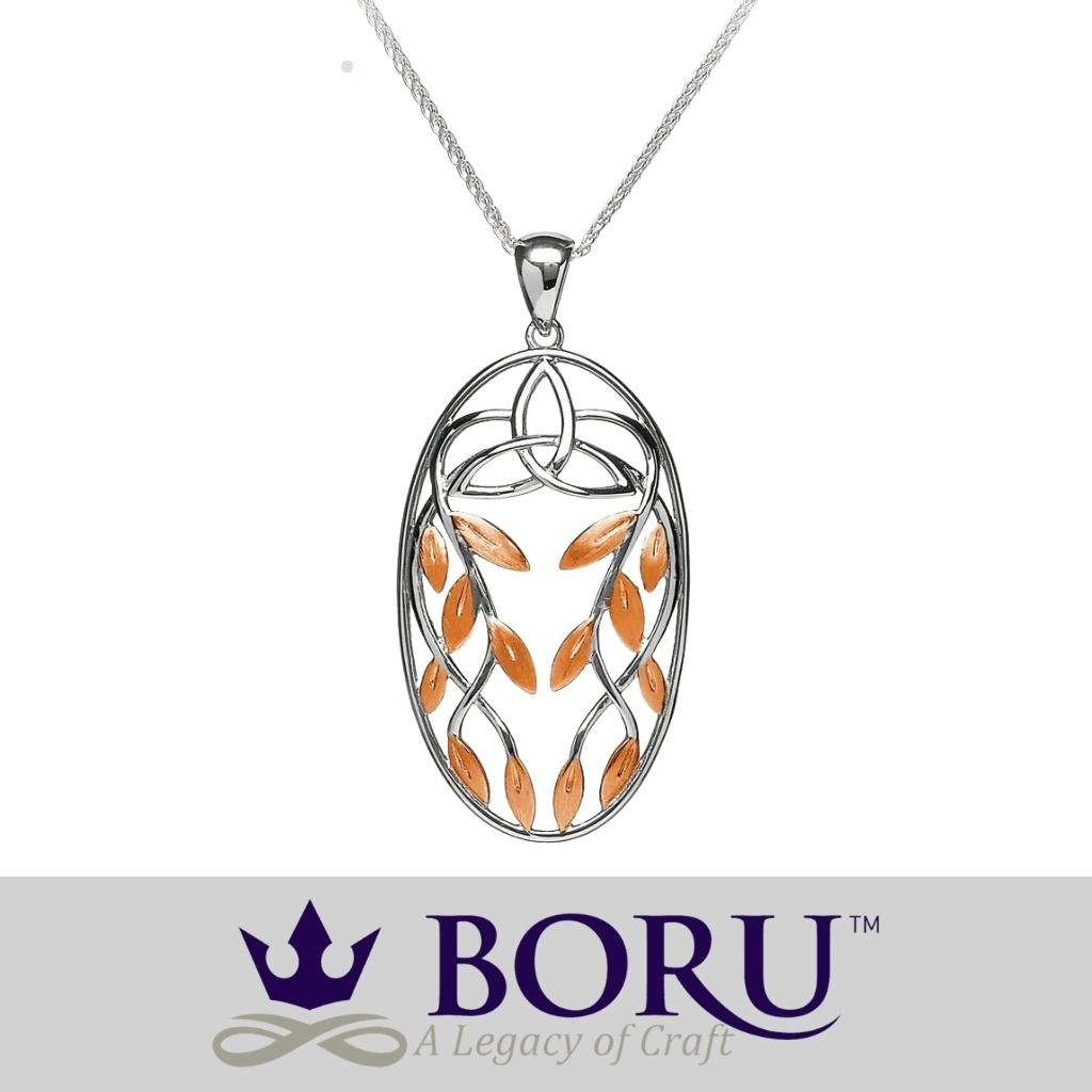 Sterling Silver Trinity Knot Tree of Life Leaves Necklace
