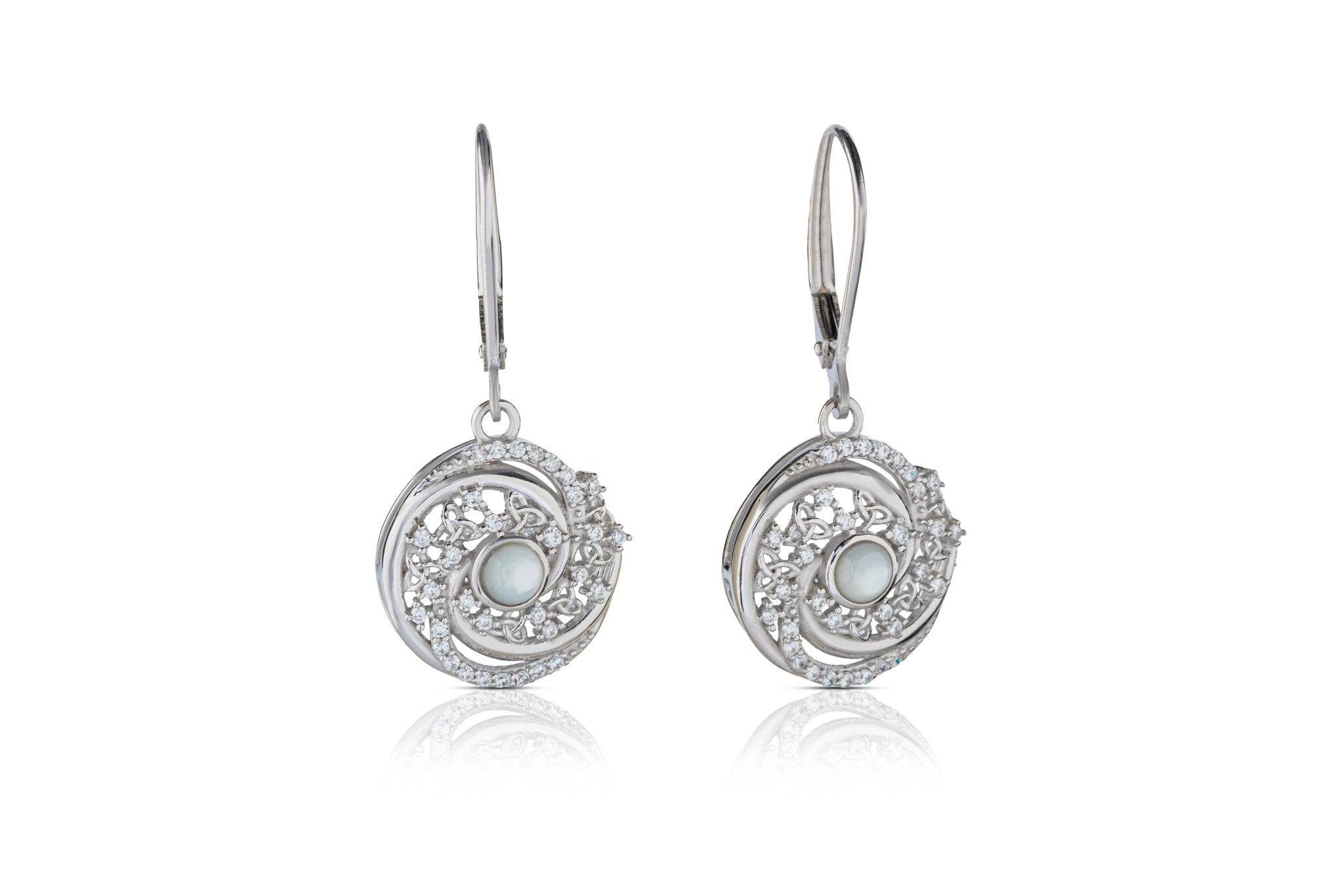 Sterling Silver Trinity Swirl Mother of Pearl Arianrhod Earrings - The Celtic Gift Store - Earrings