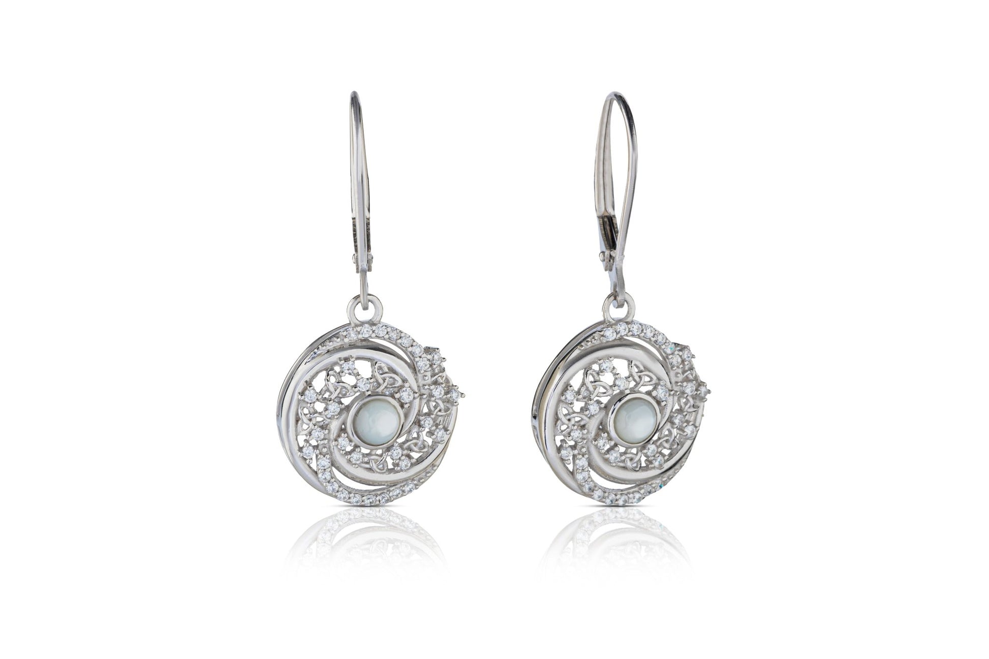 Sterling Silver Trinity Swirl Mother of Pearl Arianrhod Earrings - The Celtic Gift Store - Earrings