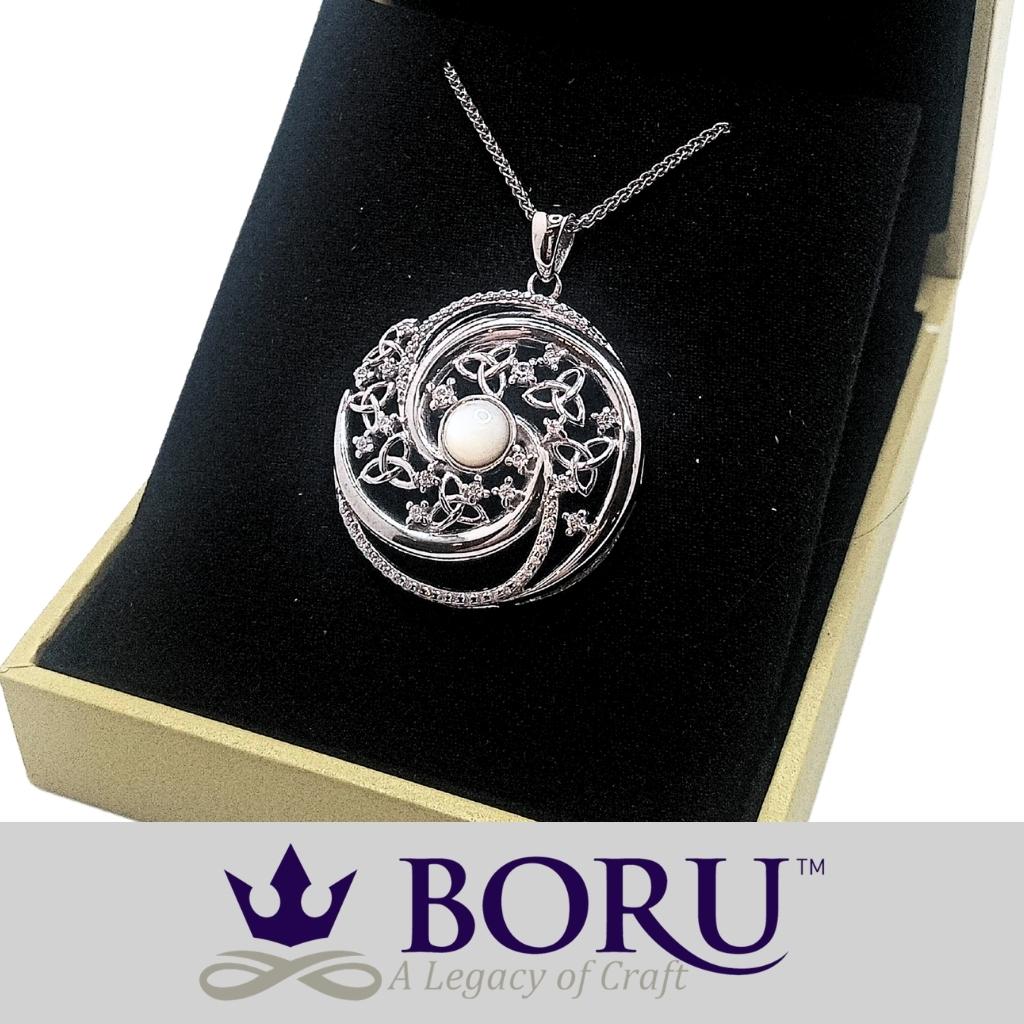 Sterling Silver Trinity Swirl Mother of Pearl Arianrhod Necklace