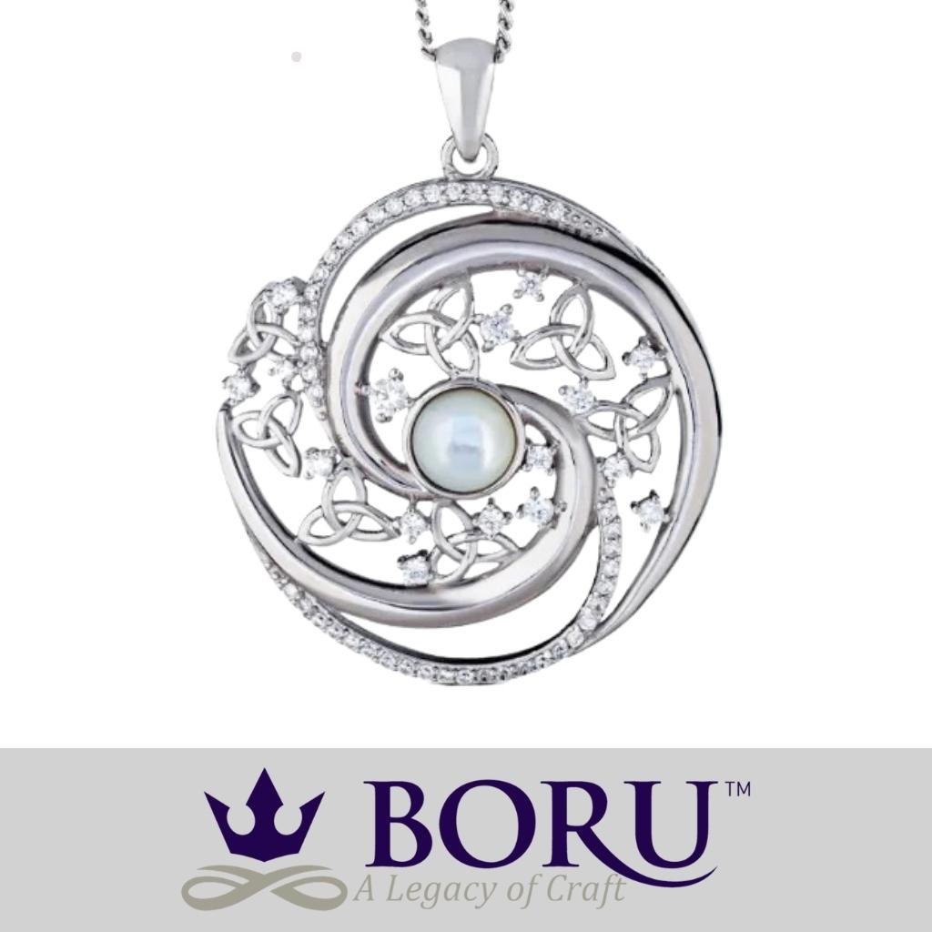Sterling Silver Trinity Swirl Mother of Pearl Arianrhod Necklace