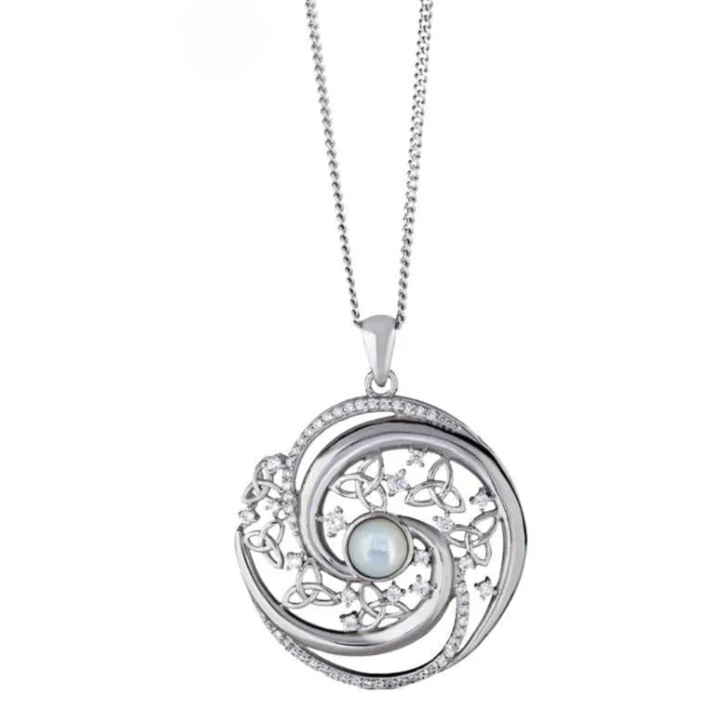 Sterling Silver Trinity Swirl Mother of Pearl Arianrhod Necklace
